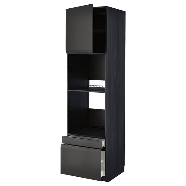 METOD / MAXIMERA - Hi cab f ov/combi ov w dr/2 drwrs, black/Upplöv matt anthracite , 60x60x220 cm