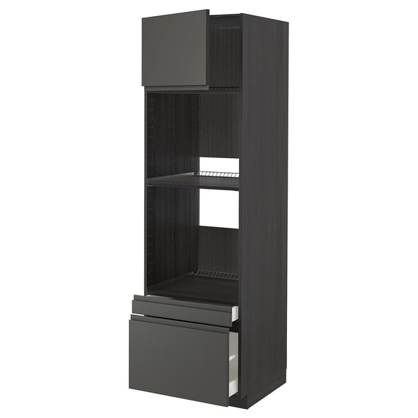 METOD / MAXIMERA - METOD / MAXIMERA Hi cab f ov/combi ov w dr/2 drwrs, black/Voxtorp dark grey, 60x60x200 cm
