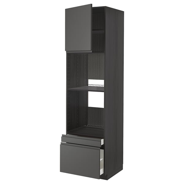 METOD / MAXIMERA - METOD / MAXIMERA Hi cab f ov/combi ov w dr/2 drwrs, black/Voxtorp dark grey, 60x60x220 cm