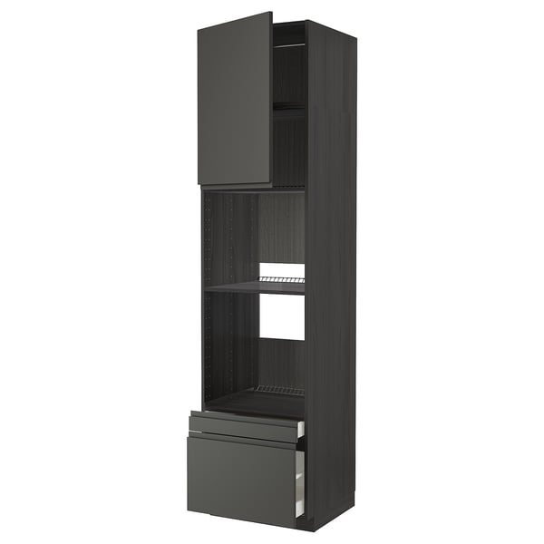METOD / MAXIMERA hi cab f ov/combi ov w dr/2 drwrs, black/Voxtorp dark grey, 60x60x240 cm