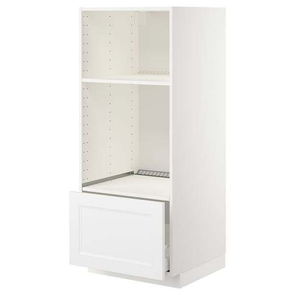 METOD / MAXIMERA high cab for oven/micro w drawer, white/Axstad matt white, 60x60x140 cm