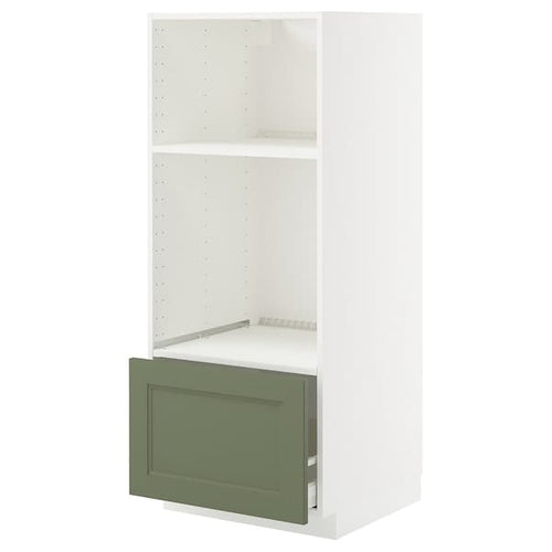 METOD / MAXIMERA - METOD / MAXIMERA High cab for oven/micro w drawer, white/Axstad grey-green, 60x60x140 cm