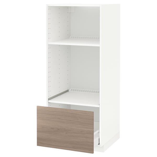METOD / MAXIMERA high cab for oven/micro w drawer, white/Brokhult light grey