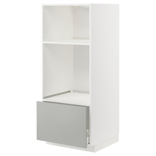 METOD / MAXIMERA - High cab for oven/micro w drawer, white/Havstorp light grey, 60x60x140 cm