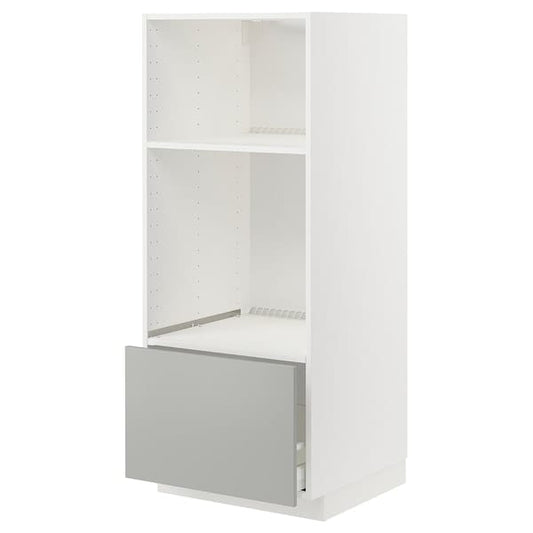 Ikea METOD / MAXIMERA - High cab for oven/micro w drawer, white/Havstorp light grey, 60x60x140 cm