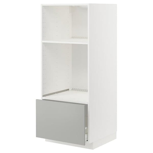 METOD / MAXIMERA - METOD / MAXIMERA High cab for oven/micro w drawer, white/Havstorp light grey, 60x60x140 cm