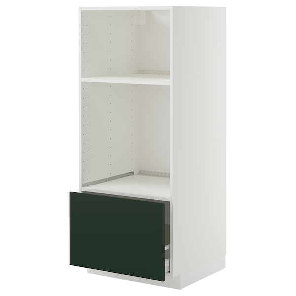 METOD / MAXIMERA - High cab for oven/micro w drawer, white/Havstorp deep green, 60x60x140 cm