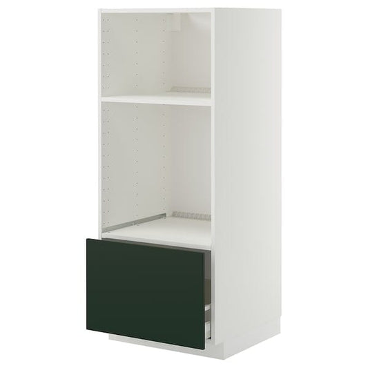 Ikea METOD / MAXIMERA - High cab for oven/micro w drawer, white/Havstorp deep green, 60x60x140 cm