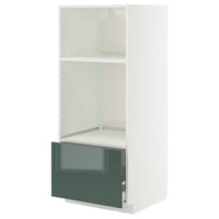 METOD / MAXIMERA high cabinet f built-in appliances, white/Kallarp high-gloss dark grey-green, 60x60x140 cm