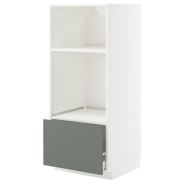 Ikea METOD / MAXIMERA - High cab for oven/micro w drawer, white/Nickebo matt grey-green, 60x60x140 cm