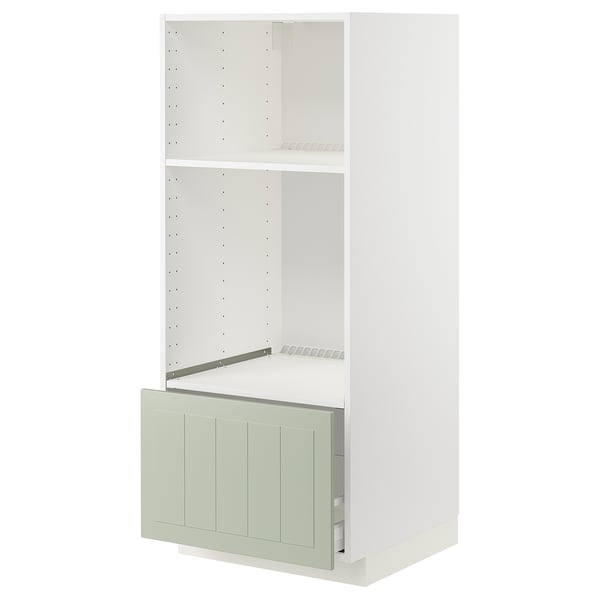 METOD / MAXIMERA high cab for oven/micro w drawer, white/Stensund light green, 60x60x140 cm