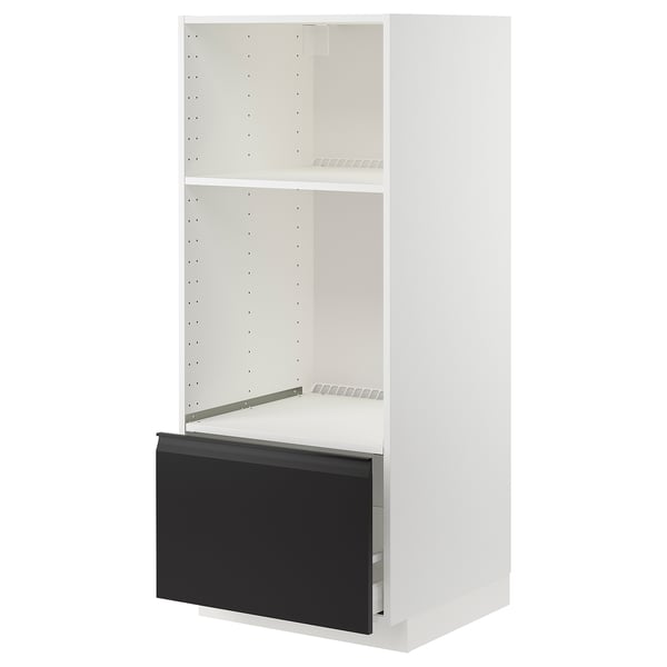 METOD / MAXIMERA high cab for oven/micro w drawer, white/Upplöv matt anthracite, 60.0x140.0x60.0 cm