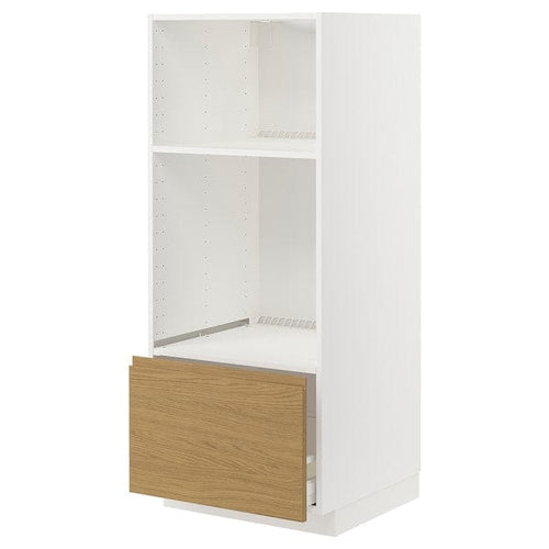 METOD / MAXIMERA - METOD / MAXIMERA High cab for oven/micro w drawer, white/Voxtorp oak effect, 60x60x140 cm