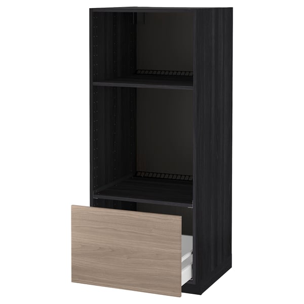 METOD / MAXIMERA high cab for oven/micro w drawer, black/Brokhult light grey