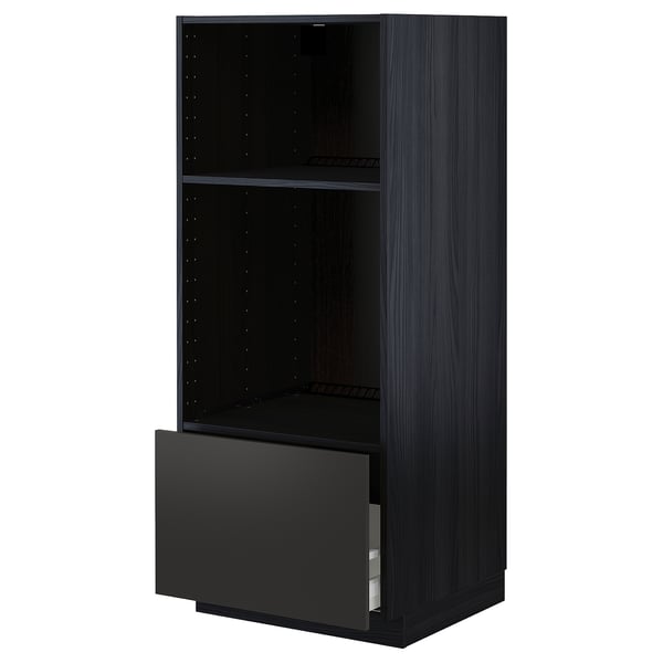 METOD / MAXIMERA high cab for oven/micro w drawer, black/Nickebo matt anthracite, 60x60x140 cm