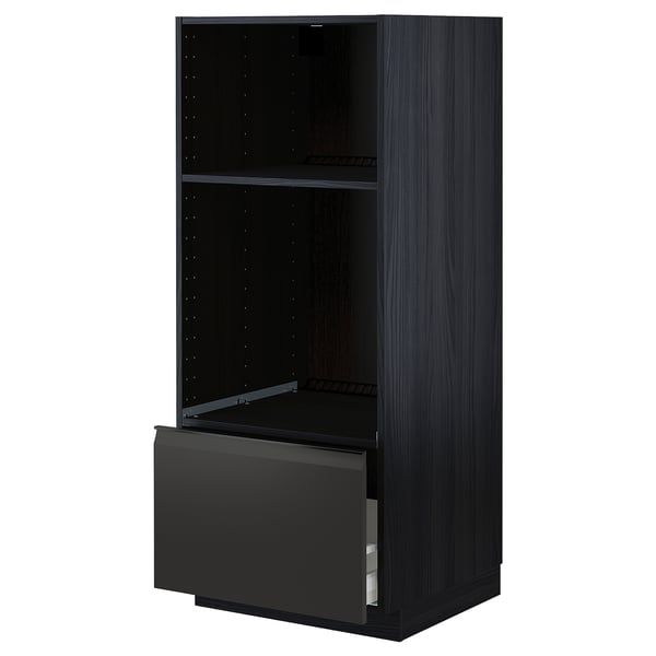 METOD / MAXIMERA high cab for oven/micro w drawer, black/Upplöv matt anthracite, 60x60x140 cm