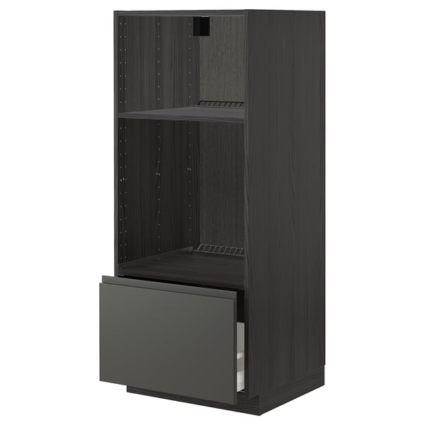 METOD / MAXIMERA high cab for oven/micro w drawer, black/Voxtorp dark grey, 60x60x140 cm