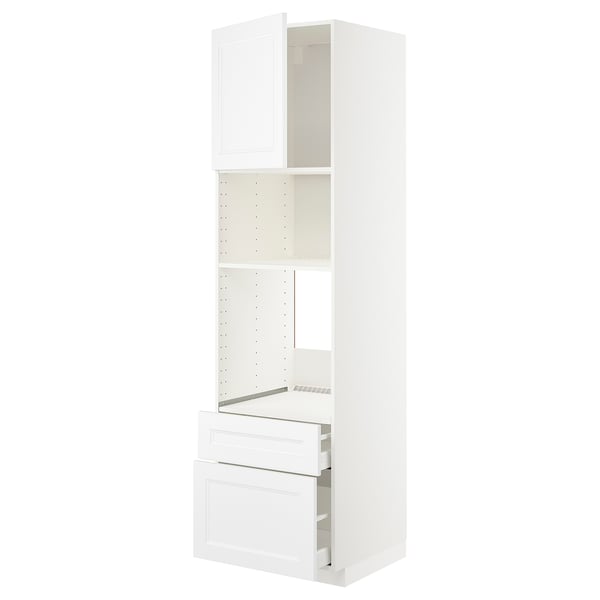 METOD / MAXIMERA - METOD / MAXIMERA High cab f oven/micro w dr/2 drwrs, white/Axstad matt white, 60x60x220 cm