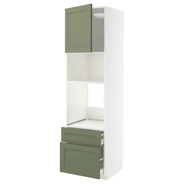 METOD / MAXIMERA - METOD / MAXIMERA High cab f oven/micro w dr/2 drwrs, white/Axstad grey-green, 60x60x220 cm