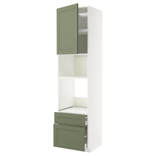 METOD / MAXIMERA - METOD / MAXIMERA High cab f oven/micro w dr/2 drwrs, white/Axstad grey-green, 60x60x240 cm