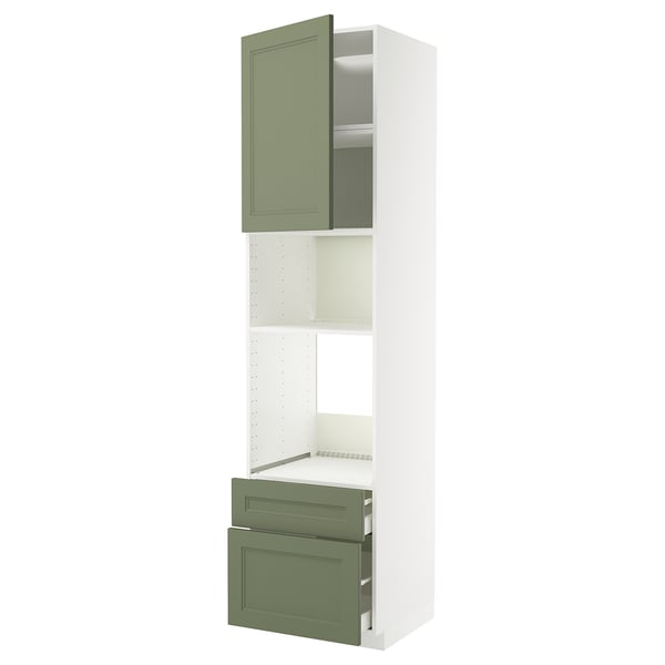 METOD / MAXIMERA high cab f oven/micro w dr/2 drwrs, white/Axstad grey-green, 60x60x240 cm