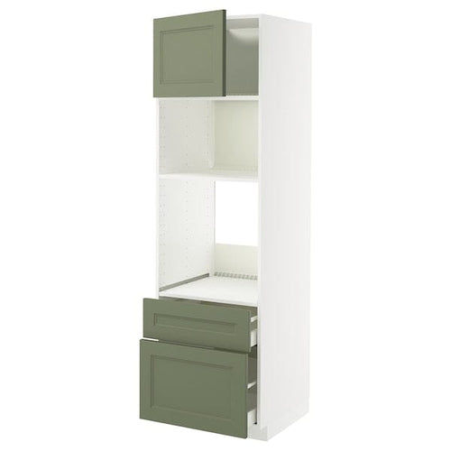 METOD / MAXIMERA - METOD / MAXIMERA High cab f oven/micro w dr/2 drwrs, white/Axstad grey-green, 60x60x200 cm