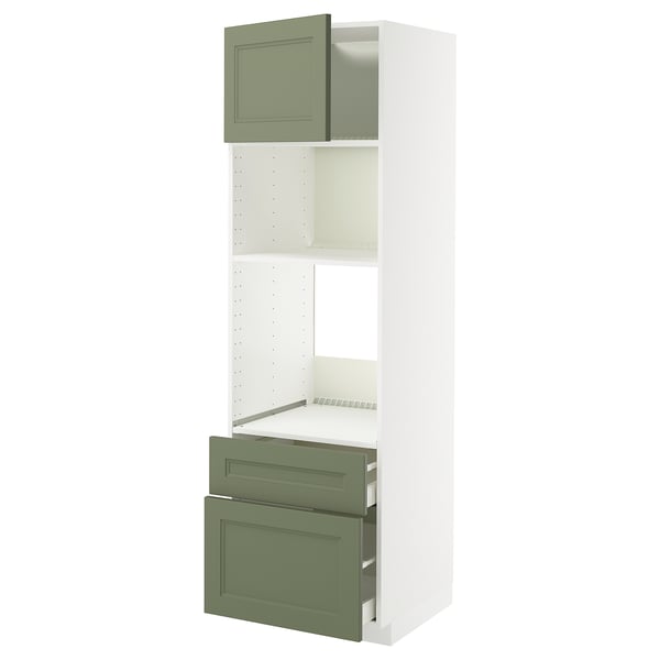 METOD / MAXIMERA - METOD / MAXIMERA High cab f oven/micro w dr/2 drwrs, white/Axstad grey-green, 60x60x200 cm