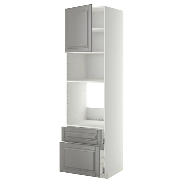 METOD / MAXIMERA - METOD / MAXIMERA High cab f oven/micro w dr/2 drwrs, white/Bodbyn grey, 60x60x220 cm