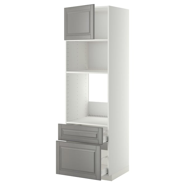 METOD / MAXIMERA - High cab f oven/micro w dr/2 drwrs, white/Bodbyn grey , 60x60x200 cm
