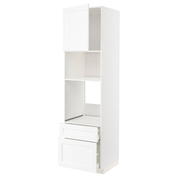 METOD / MAXIMERA - METOD / MAXIMERA High cab f oven/micro w dr/2 drwrs, white Enköping/white wood effect, 60x60x220 cm