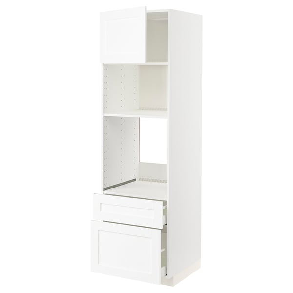 METOD / MAXIMERA - METOD / MAXIMERA High cab f oven/micro w dr/2 drwrs, white Enköping/white wood effect, 60x60x200 cm