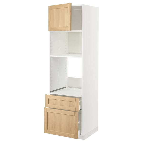 METOD / MAXIMERA - METOD / MAXIMERA High cab f oven/micro w dr/2 drwrs, white/Forsbacka oak, 60x60x200 cm