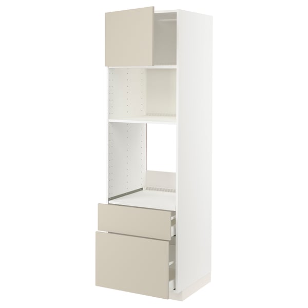 METOD / MAXIMERA - METOD / MAXIMERA High cab f oven/micro w dr/2 drwrs, white/Havstorp beige, 60x60x200 cm