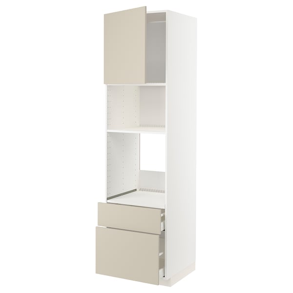 METOD / MAXIMERA high cabinet f built-in appliances, white/Havstorp beige, 60x60x220 cm
