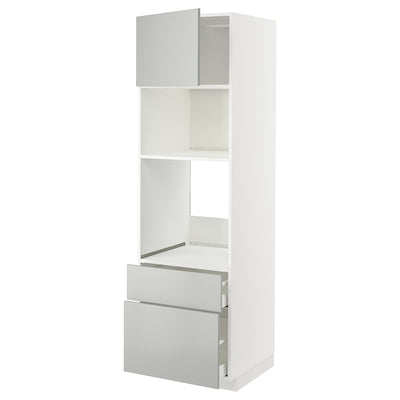 METOD / MAXIMERA - Oven cabinet/microwave/anta/2cassette, white/Havstorp light grey,60x60x200 cm