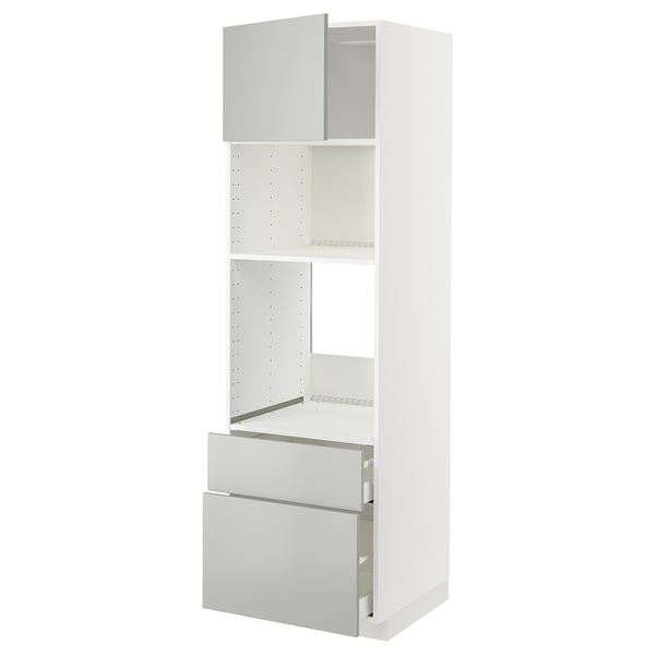 METOD / MAXIMERA - METOD / MAXIMERA High cab f oven/micro w dr/2 drwrs, white/Havstorp light grey, 60x60x200 cm