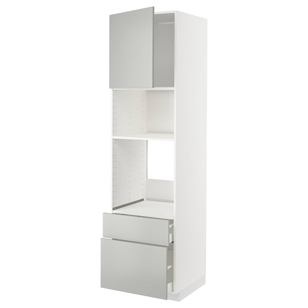 METOD / MAXIMERA - METOD / MAXIMERA High cab f oven/micro w dr/2 drwrs, white/Havstorp light grey, 60x60x220 cm