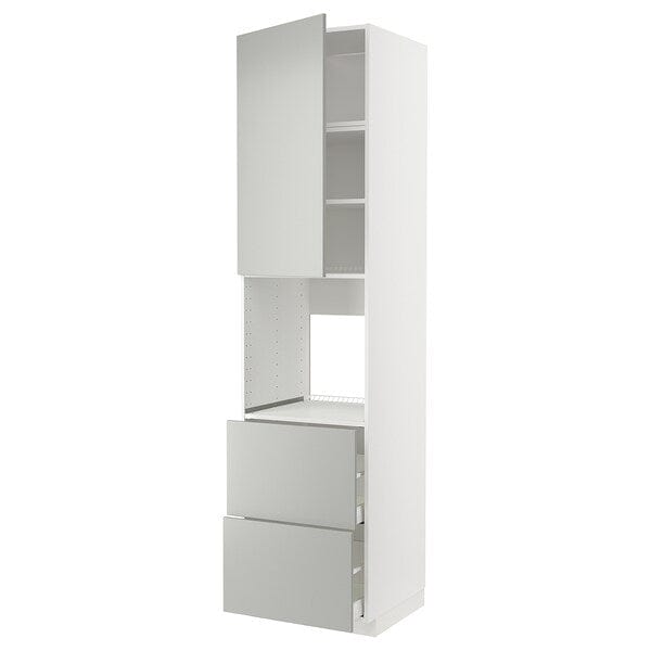 Ikea METOD / MAXIMERA - High cab f oven/micro w dr/2 drwrs, white/Havstorp light grey, 60x60x240 cm