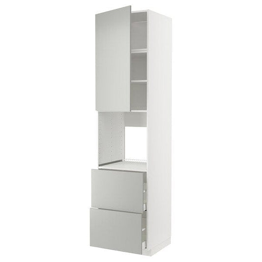 Ikea METOD / MAXIMERA - High cab f oven/micro w dr/2 drwrs, white/Havstorp light grey, 60x60x240 cm