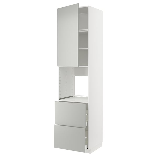 METOD / MAXIMERA high cab f oven/micro w dr/2 drwrs, white/Havstorp light grey, 60x60x240 cm