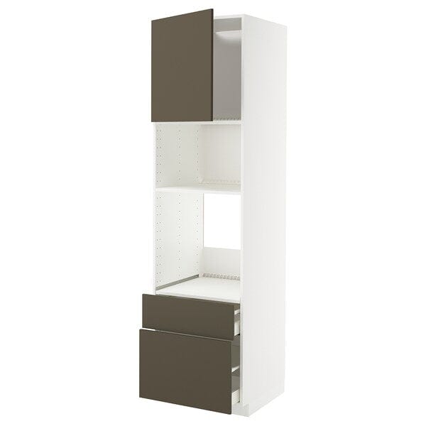 Ikea METOD / MAXIMERA - High cab f oven/micro w dr/2 drwrs, white/Havstorp brown-beige, 60x60x220 cm