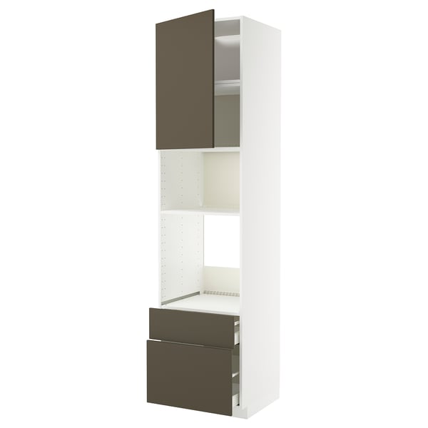 METOD / MAXIMERA - METOD / MAXIMERA High cab f oven/micro w dr/2 drwrs, white/Havstorp brown-beige, 60x60x240 cm