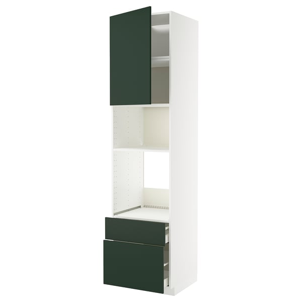 METOD / MAXIMERA - METOD / MAXIMERA High cab f oven/micro w dr/2 drwrs, white/Havstorp deep green, 60x60x240 cm