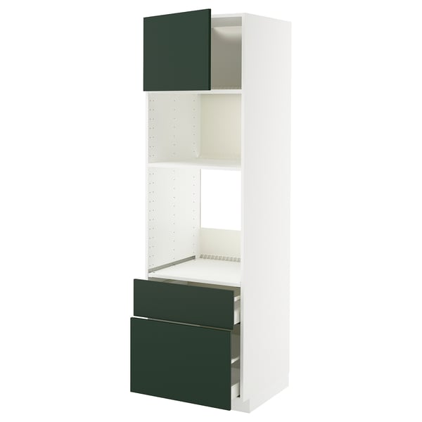 METOD / MAXIMERA - METOD / MAXIMERA High cab f oven/micro w dr/2 drwrs, white/Havstorp deep green, 60x60x200 cm