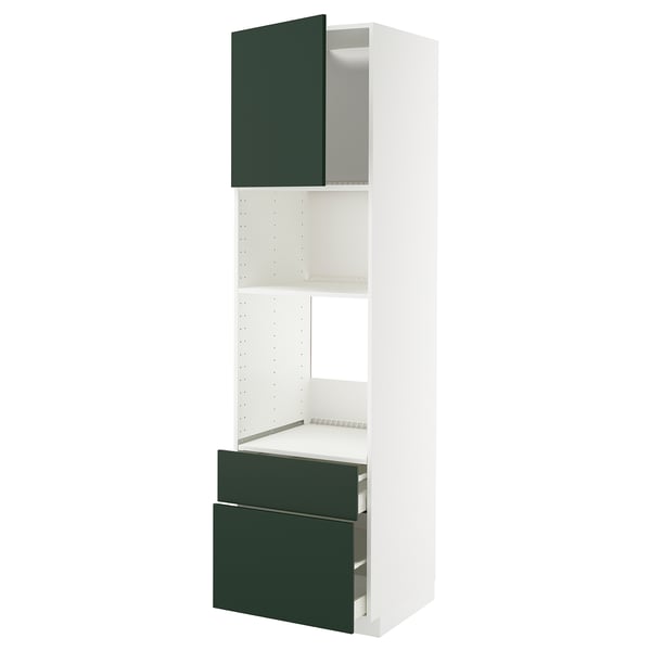 METOD / MAXIMERA - METOD / MAXIMERA High cab f oven/micro w dr/2 drwrs, white/Havstorp deep green, 60x60x220 cm