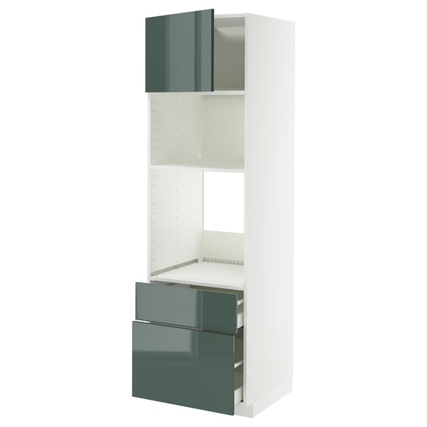 METOD / MAXIMERA - METOD / MAXIMERA High cab f oven/micro w dr/2 drwrs, white/Kallarp high-gloss dark grey-green, 60x60x200 cm