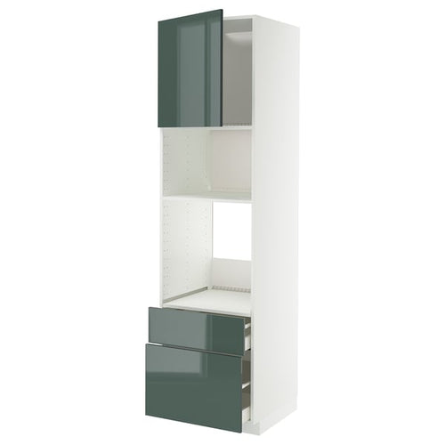 METOD / MAXIMERA high cab f oven/micro w dr/2 drwrs, white/Kallarp high-gloss dark grey-green, 60x60x220 cm