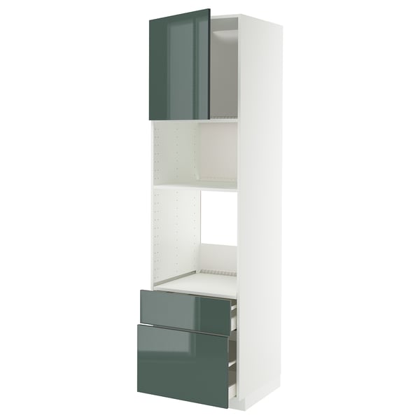 METOD / MAXIMERA - METOD / MAXIMERA High cab f oven/micro w dr/2 drwrs, white/Kallarp high-gloss dark grey-green, 60x60x220 cm