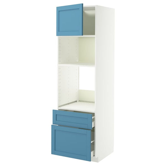 METOD / MAXIMERA oven/microwave/anta/2cassette cabinet, white/Lerhyttan blue, 60x60x200 cm