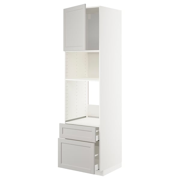 METOD / MAXIMERA - METOD / MAXIMERA High cab f oven/micro w dr/2 drwrs, white/Lerhyttan light grey, 60x60x220 cm